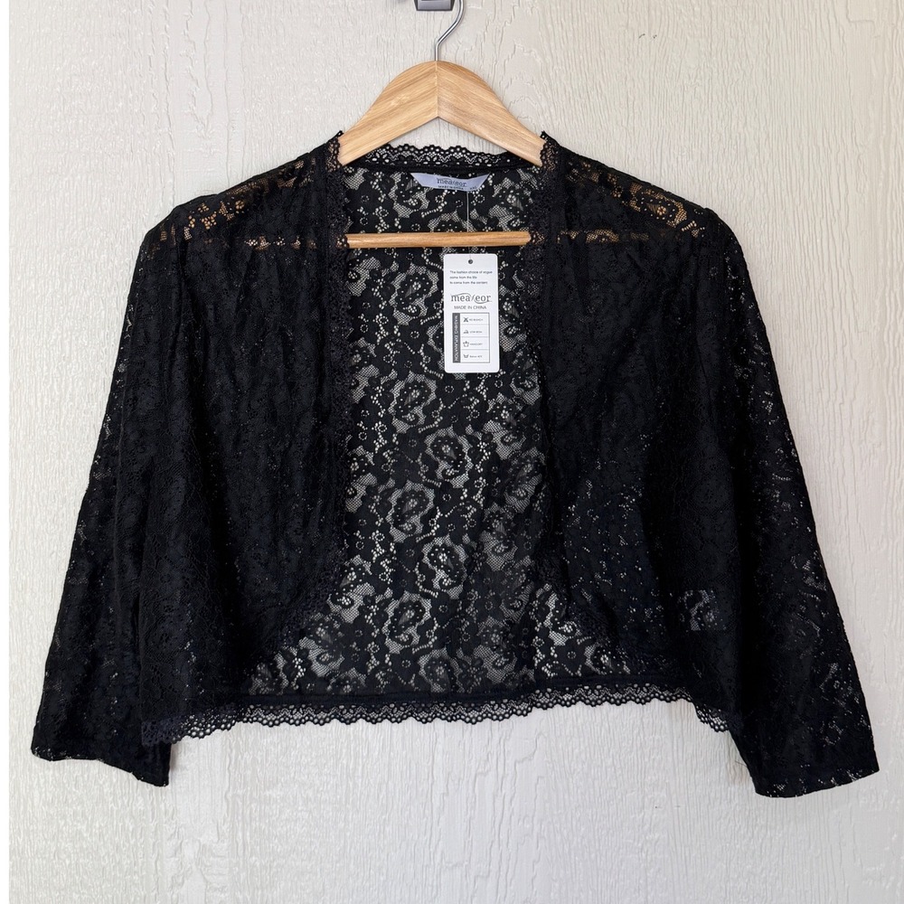 Meaneor Womens Black Floral Lace Bolero Shrug Open Front Cropped Cardigan XXL